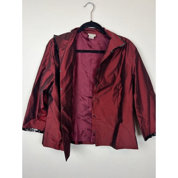 Vtg 80's Neiman Marcus 100% silk suit set- burgundy sequin trim sz 12 retro - Picture 3 of 11